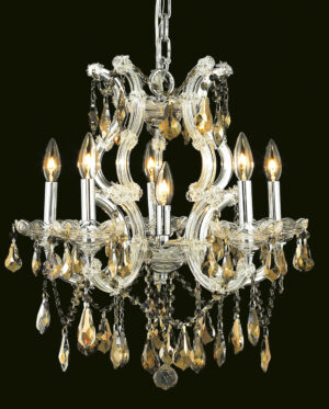 Maria Theresa 6 light Chrome Chandelier Golden Teak (Smoky) Royal Cut Crystal