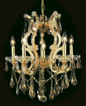 Maria Theresa 6 light Gold Chandelier Golden Teak (Smoky) Royal Cut Crystal