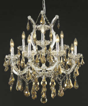 Maria Theresa 13 light Chrome Chandelier Golden Teak (Smoky) Royal Cut Crystal