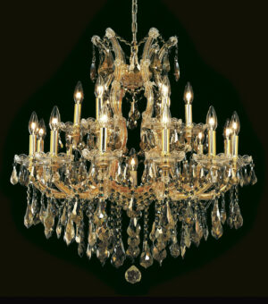 Maria Theresa 19 light Gold Chandelier Golden Teak (Smoky) Royal Cut Crystal