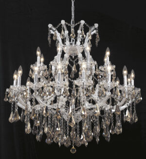 Maria Theresa 24 light Chrome Chandelier Golden Teak (Smoky) Royal Cut Crystal