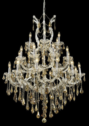 Maria Theresa 28 light Chrome Chandelier Golden Teak (Smoky) Royal Cut Crystal