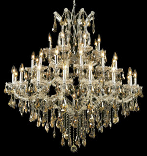 Maria Theresa 37 light Chrome Chandelier Golden Teak (Smoky) Royal Cut Crystal