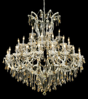 Maria Theresa 41 light Chrome Chandelier Golden Teak (Smoky) Royal Cut Crystal