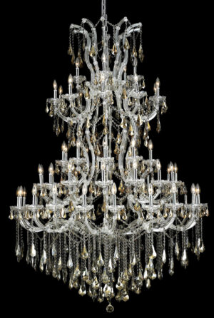 Maria Theresa 61 light Chrome Chandelier Golden Teak (Smoky) Royal Cut Crystal