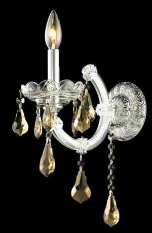 Maria Theresa 1 light Chrome Wall Sconce Golden Teak (Smoky) Royal Cut Crystal