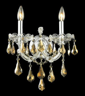 Maria Theresa 2 light Chrome Wall Sconce Golden Teak (Smoky) Royal Cut Crystal