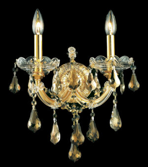 Maria Theresa 2 light Gold Wall Sconce Golden Teak (Smoky) Royal Cut Crystal
