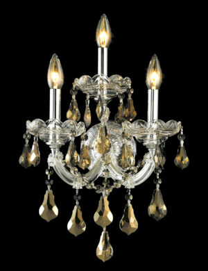 Maria Theresa 3 light Chrome Wall Sconce Golden Teak (Smoky) Royal Cut Crystal