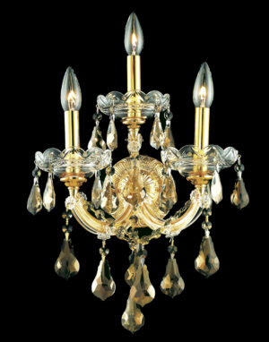 Maria Theresa 3 light Gold Wall Sconce Golden Teak (Smoky) Royal Cut Crystal