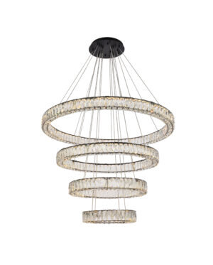 Monroe 41 inch LED four ring chandelier in black