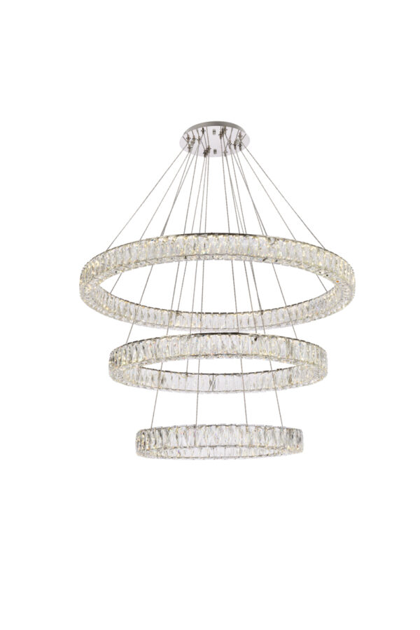 Monroe 41 inch LED triple ring chandelier in chrome