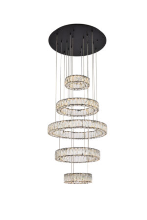 Monroe 25 inch LED five ring chandelier in black