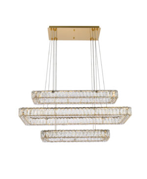 Monroe 42 inch LED triple rectangle pendant in gold