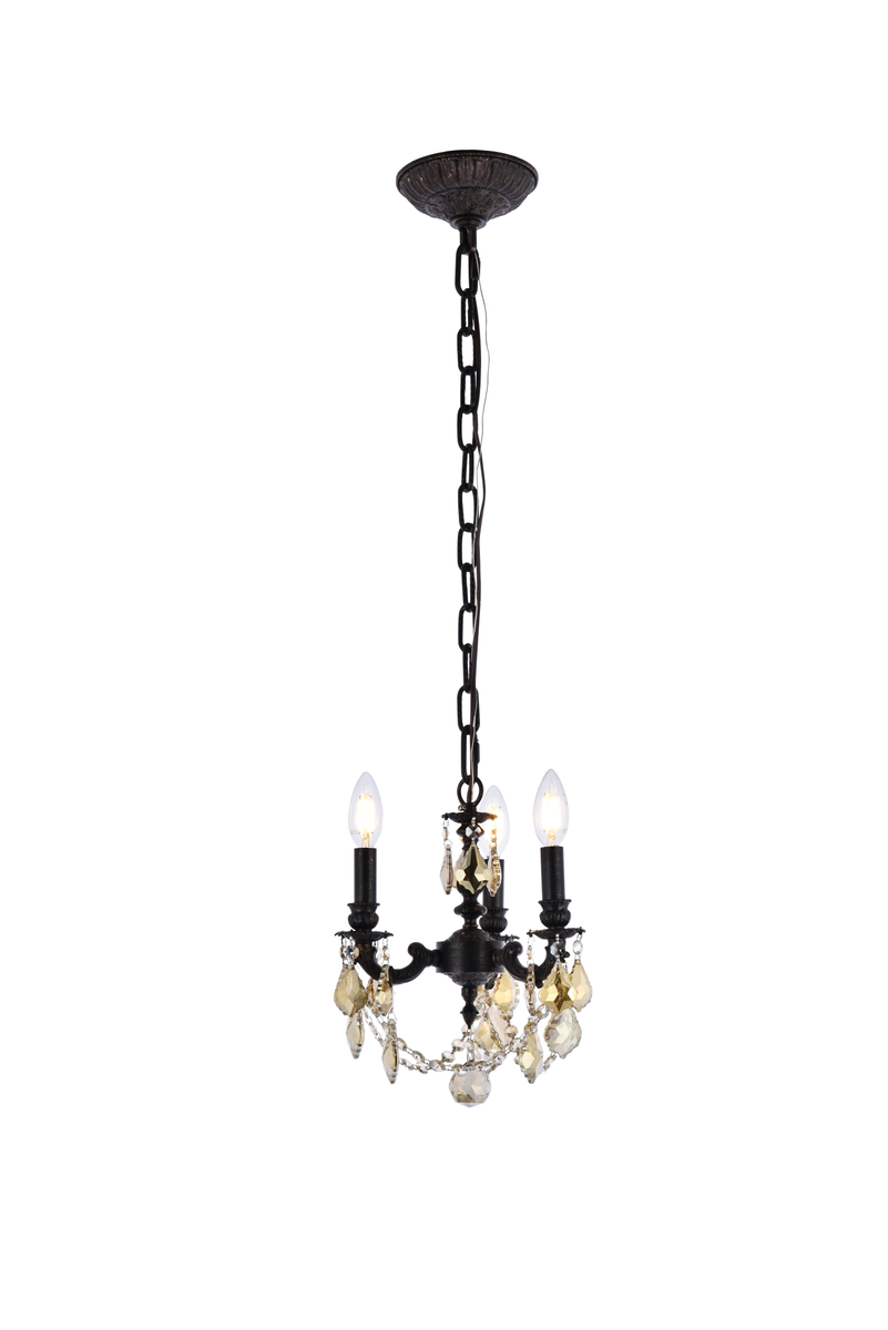 Lillie 3 light Dark Bronze Pendant Clear Royal Cut Crystal