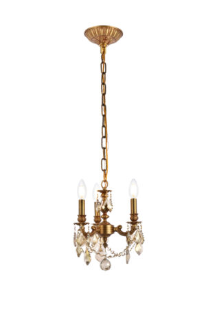 Lillie 3 light French Gold Pendant Golden Teak (Smoky) Royal Cut Crystal
