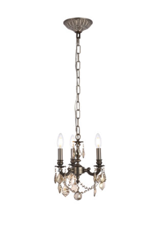 Lillie 3 light Pewter Pendant Golden Teak (Smoky) Royal Cut Crystal