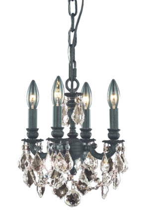 Lille 4 light Dark Bronze Pendant Golden Teak (Smoky) Royal Cut Crystal