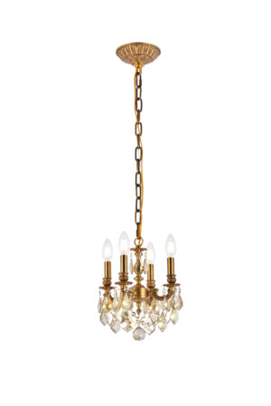 Lillie 4 light French Gold Pendant Golden Teak (Smoky) Royal Cut Crystal