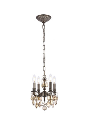 Lillie 4 light Pewter Pendant Golden Teak (Smoky) Royal Cut Crystal