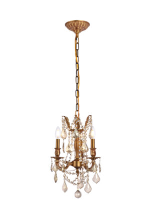 Rosalia 3 light French Gold Pendant Golden Teak (Smoky) Royal Cut Crystal