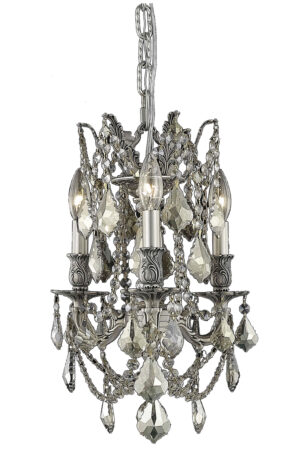 Rosalia 3 light Pewter Pendant Golden Teak (Smoky) Royal Cut Crystal