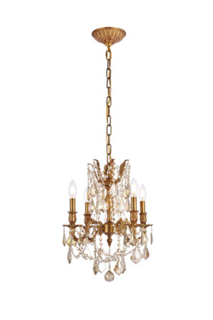 Rosalia 4 light French Gold Pendant Golden Teak (Smoky) Royal Cut Crystal