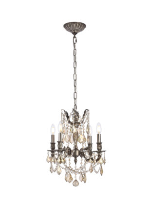 Rosalia 4 light Pewter Pendant Golden Teak (Smoky) Royal Cut Crystal