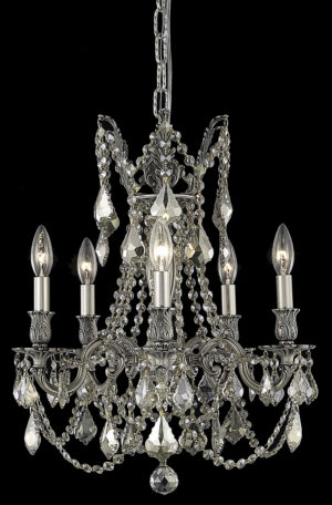 Rosalia 5 light Pewter Pendant Golden Teak (Smoky) Royal Cut Crystal