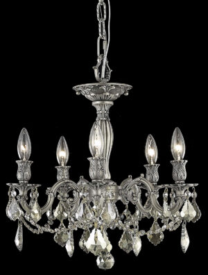 Rosalia 5 light Pewter Flush Mount Golden Teak (Smoky) Royal Cut Crystal