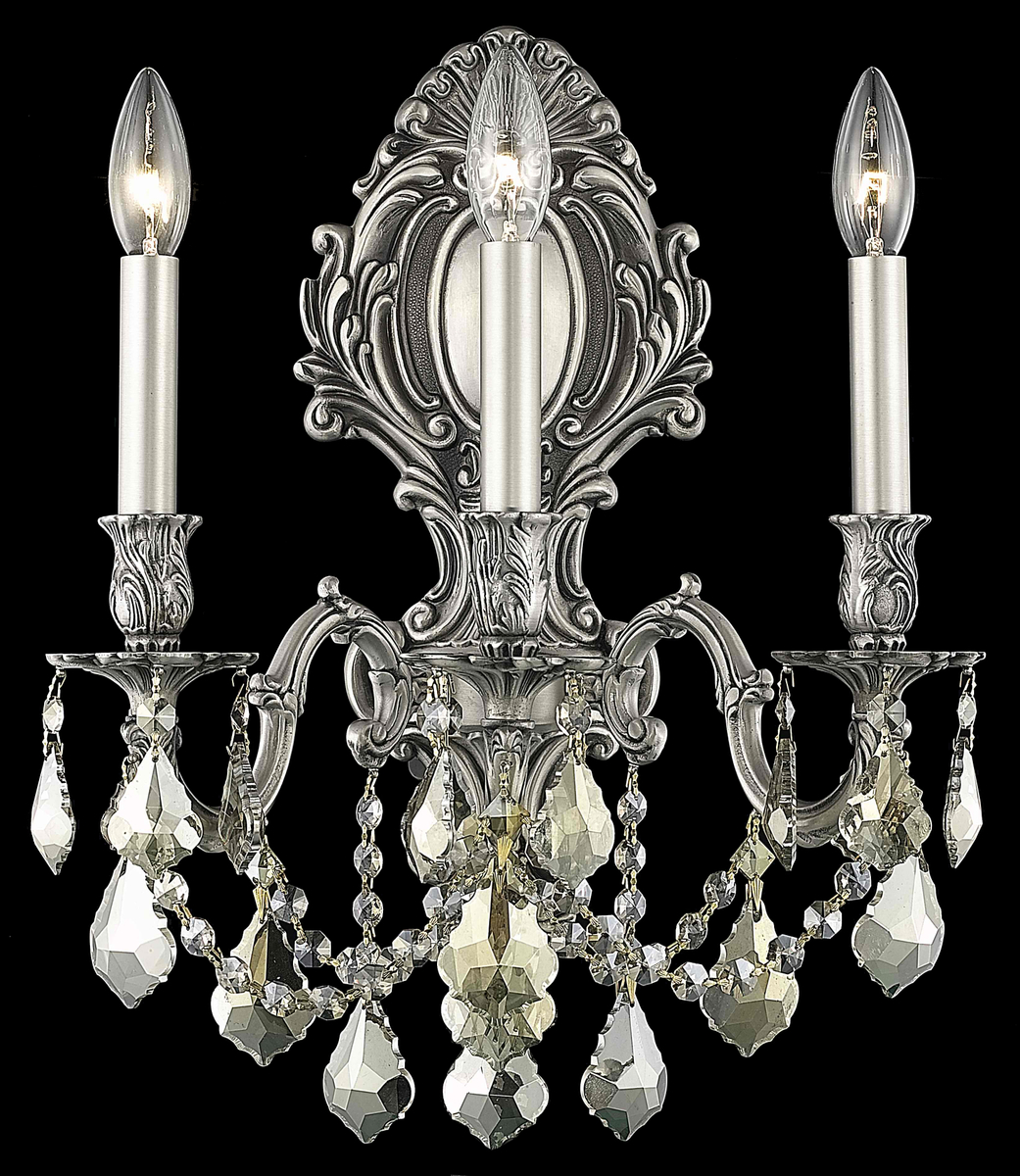 Monarch 3 light Pewter Wall Sconce Golden Teak (Smoky) Royal Cut Crystal