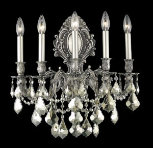 Monarch 5 light Pewter Wall Sconce Golden Teak (Smoky) Royal Cut Crystal