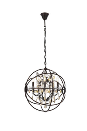 Geneva 5 light Dark Bronze Pendant Golden Teak (Smoky) Royal Cut crystal