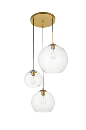 Baxter 3 Lights Brass Pendant With Clear Glass