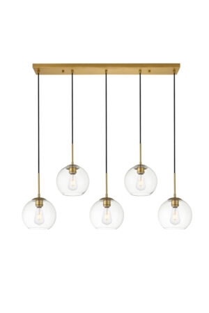 Baxter 5 Lights Brass Pendant With Clear Glass