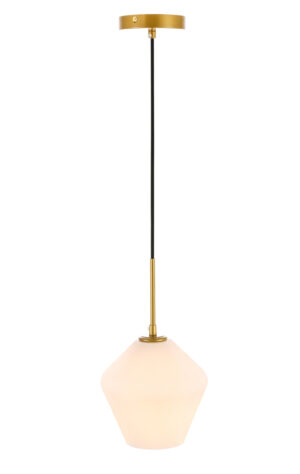 Gene 1 light Brass and Frosted white glass pendant