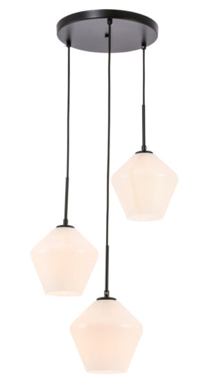 Gene 3 light Black and Frosted white glass pendant