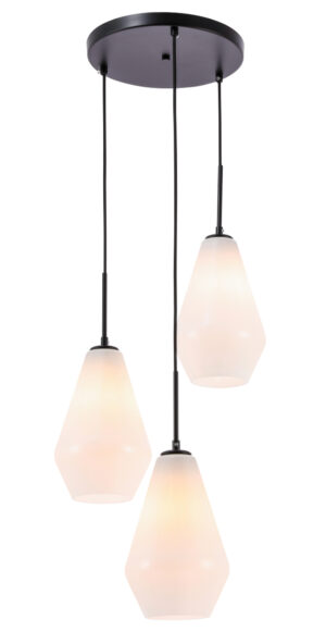 Gene 3 light Black and Frosted white glass pendant