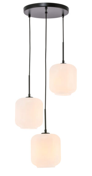 Collier 3 light Black and Frosted white glass pendant