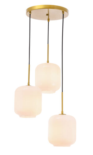 Collier 3 light Brass and Frosted white glass pendant