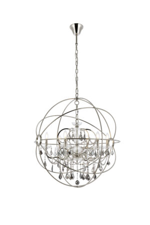 Geneva 6 light polished nickel Chandelier Silver Shade (Grey) Royal Cut crystal