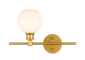 Collier 1 light Brass and Frosted white glass right Wall sconce